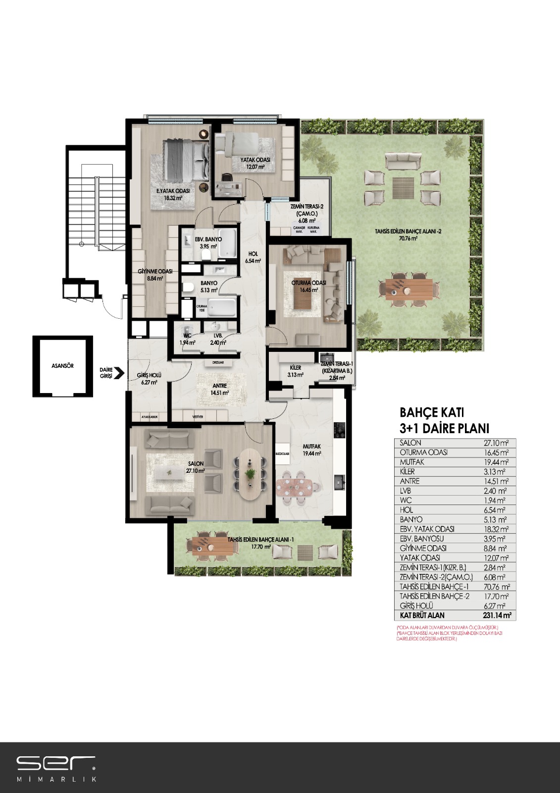 Besa Point 3+1 bahçe katı daire planı